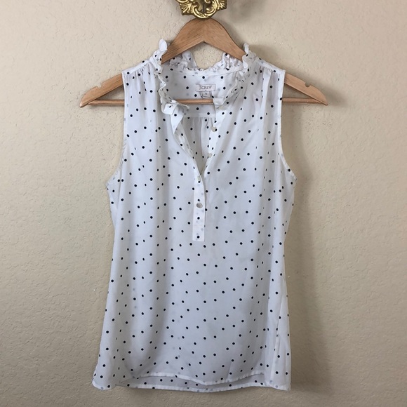J. Crew Factory Tops - Euc J.Crew polka dot sleeveless ruffle career top